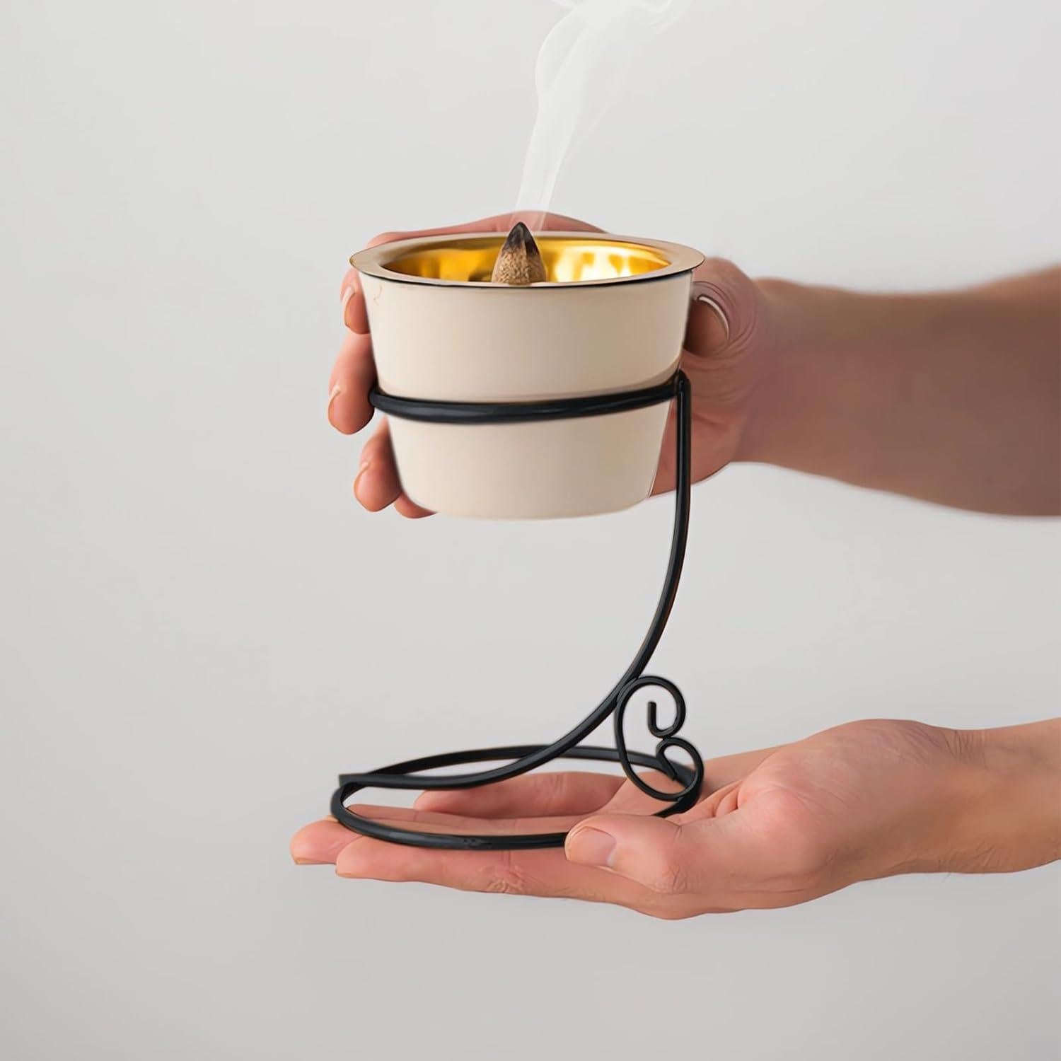 Soporte para conos de incienso Kccsnio cerámica beige 14 cm