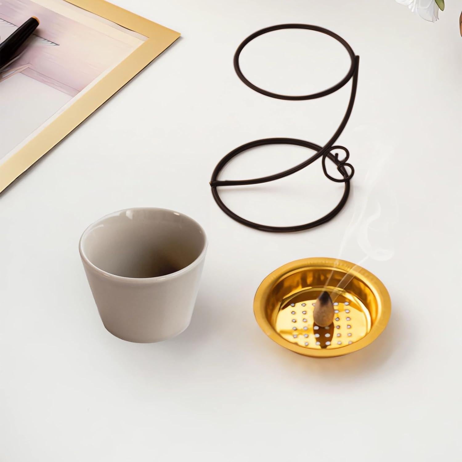 Soporte para conos de incienso Kccsnio cerámica beige 14 cm