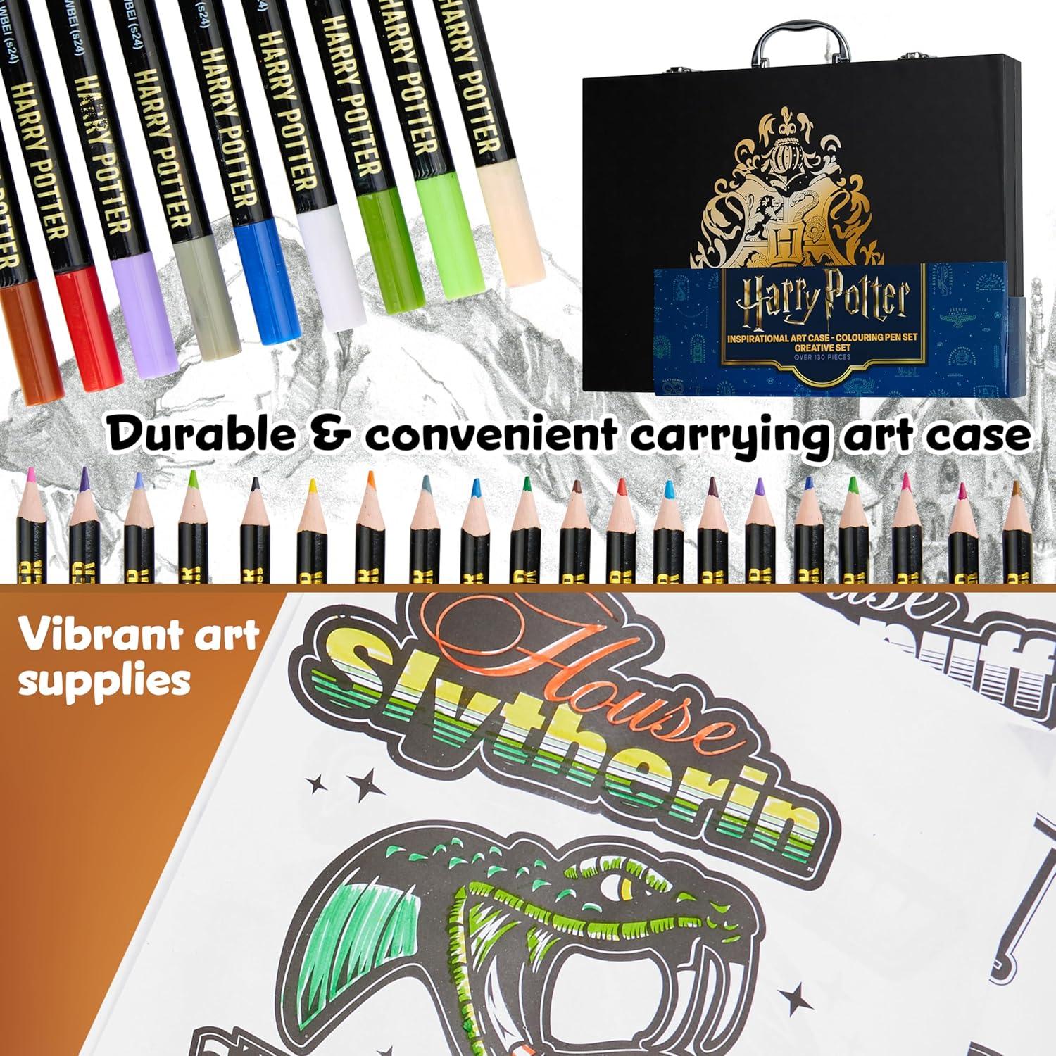 Harry Potter Colored Pencils 130pcs Art Supplies Drawing Kit School Supplies Painting Girls Drawing Pencils Art Kit Travel Case with Crayons Arts and Crafts for Kids 4-12 (Black)