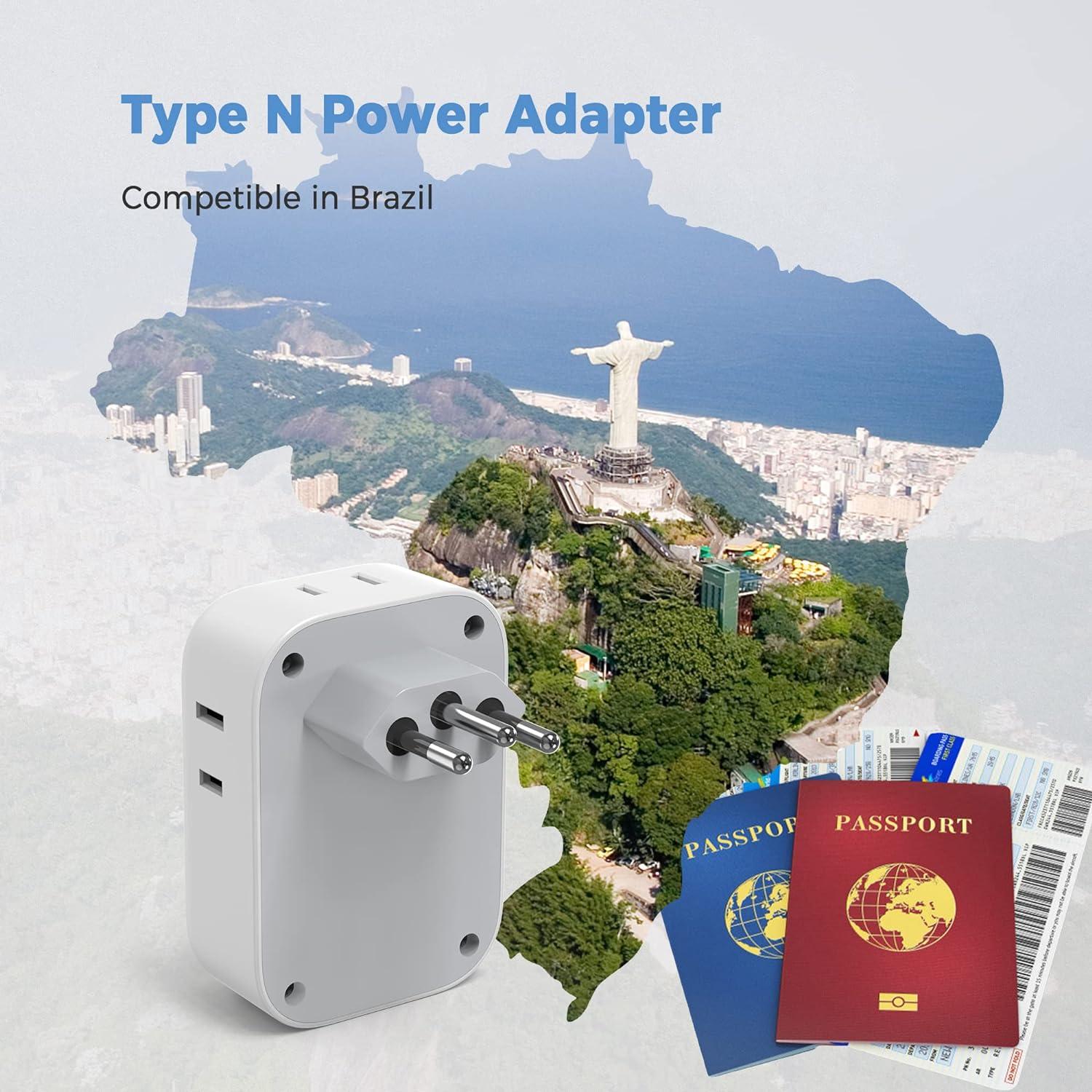 Adaptador de corriente TESSAN tipo N a Brasil 7 en 1 USB