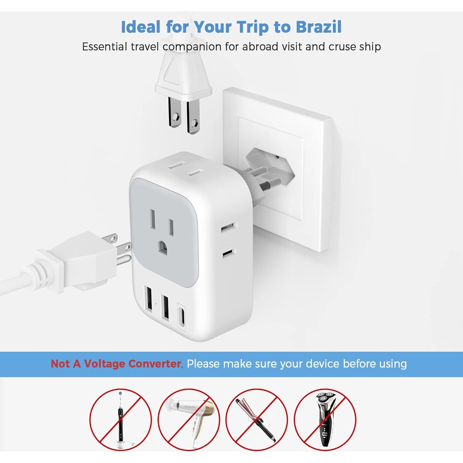 Adaptador de corriente TESSAN tipo N a Brasil 7 en 1 USB