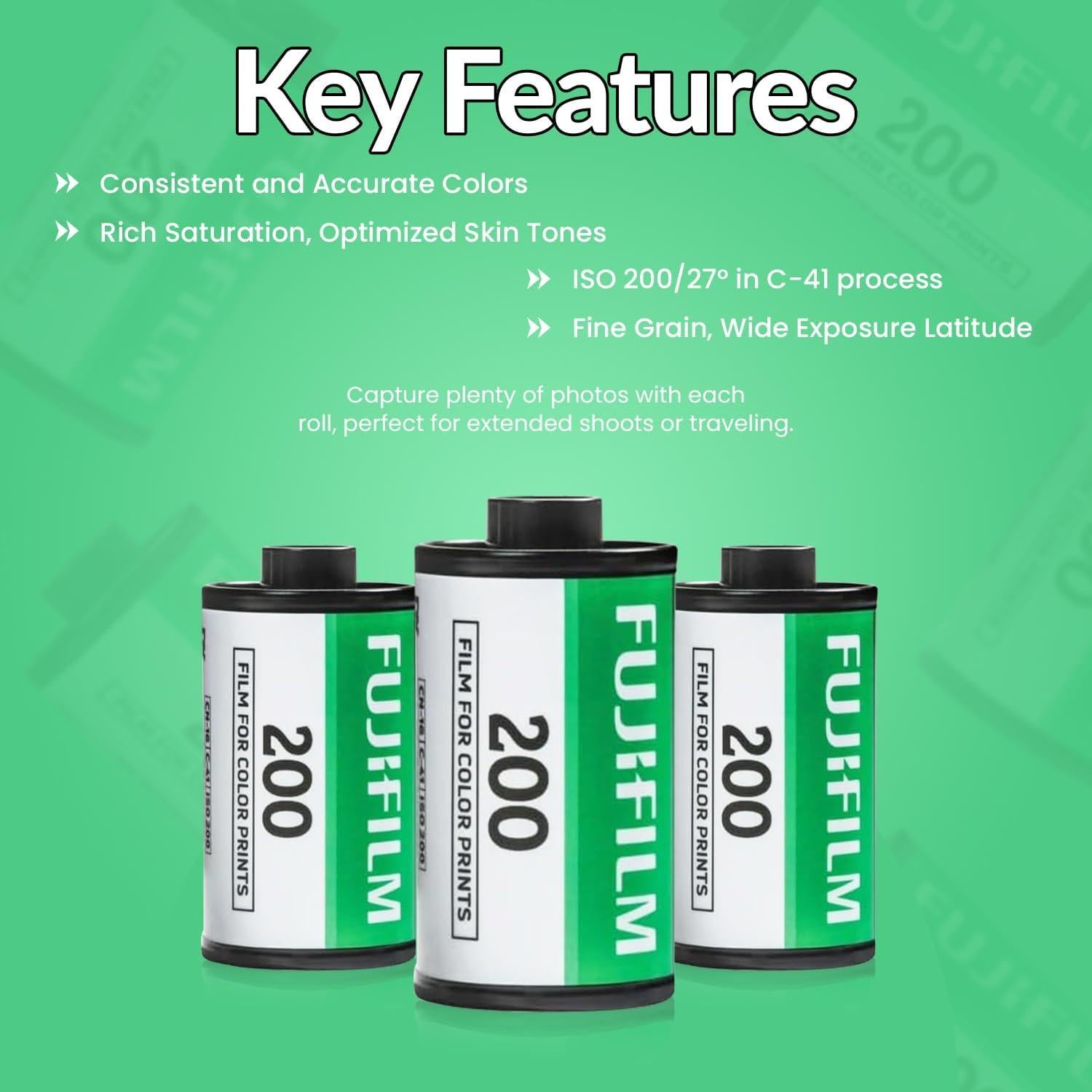 Película Negativa Color FUJIFILM 200 - Paquete de 3 Rolls 36 Exposiciones