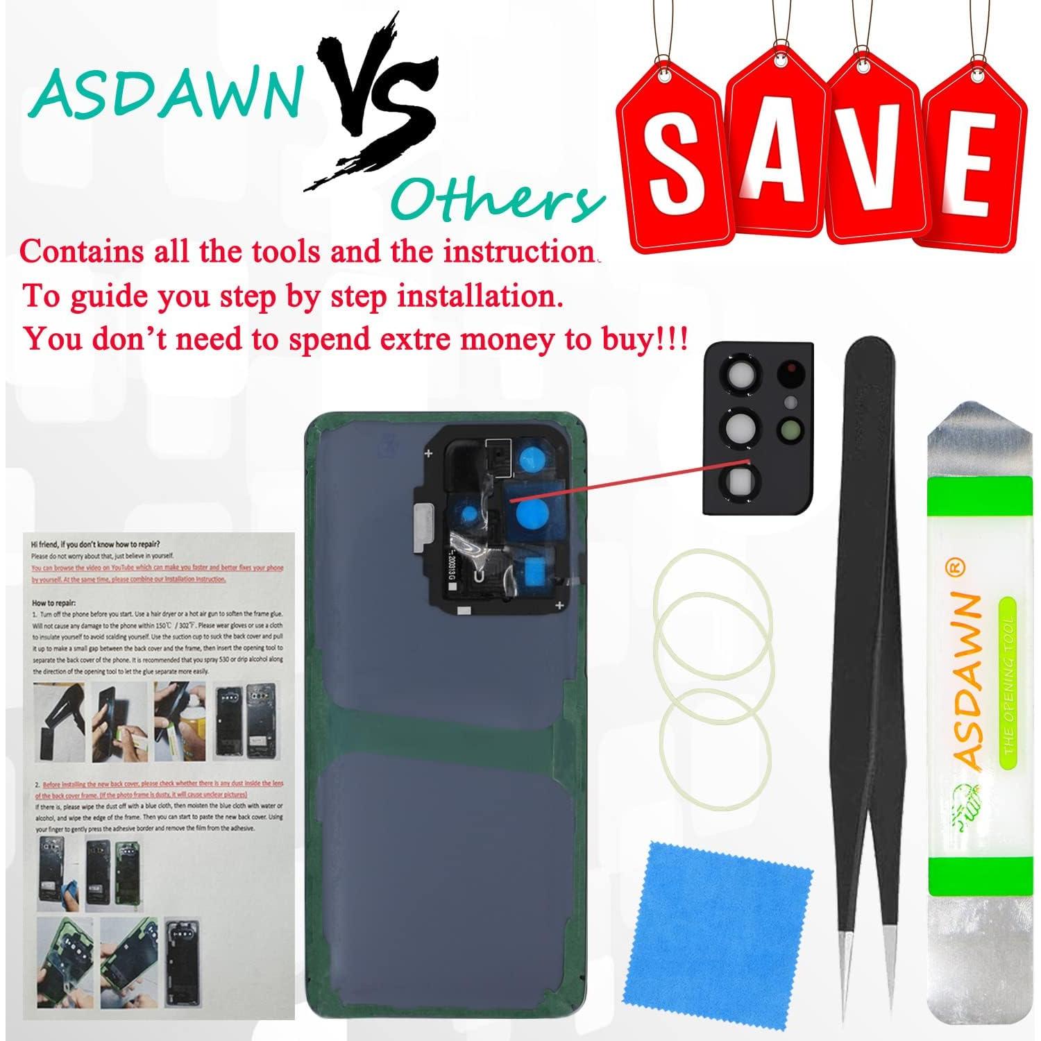 Cubierta de vidrio trasero ASDAWN para Galaxy S22 Ultra Burdeos