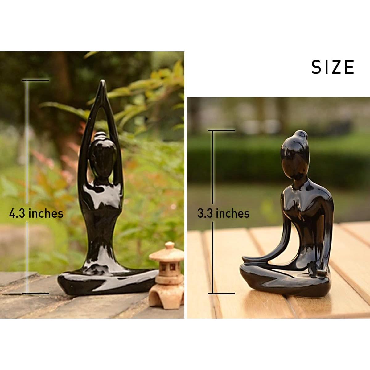 OwMell Lot of 4 Meditation Yoga Pose Statue Figurine Ceramic Yoga Figure Set Decor - Black
