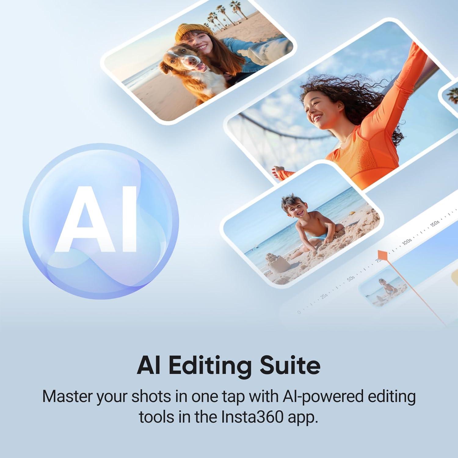 Insta360 Flow 2 Pro Creator Bundle Grey - Foldable AI Phone Gimbal, Apple DockKit, 360º Pan Tracking, Free Tilt Mode, Built-in Tripod/Selfie Stick, Portable Vlog/Travel Stabilizer, Spotlight, MagSafe