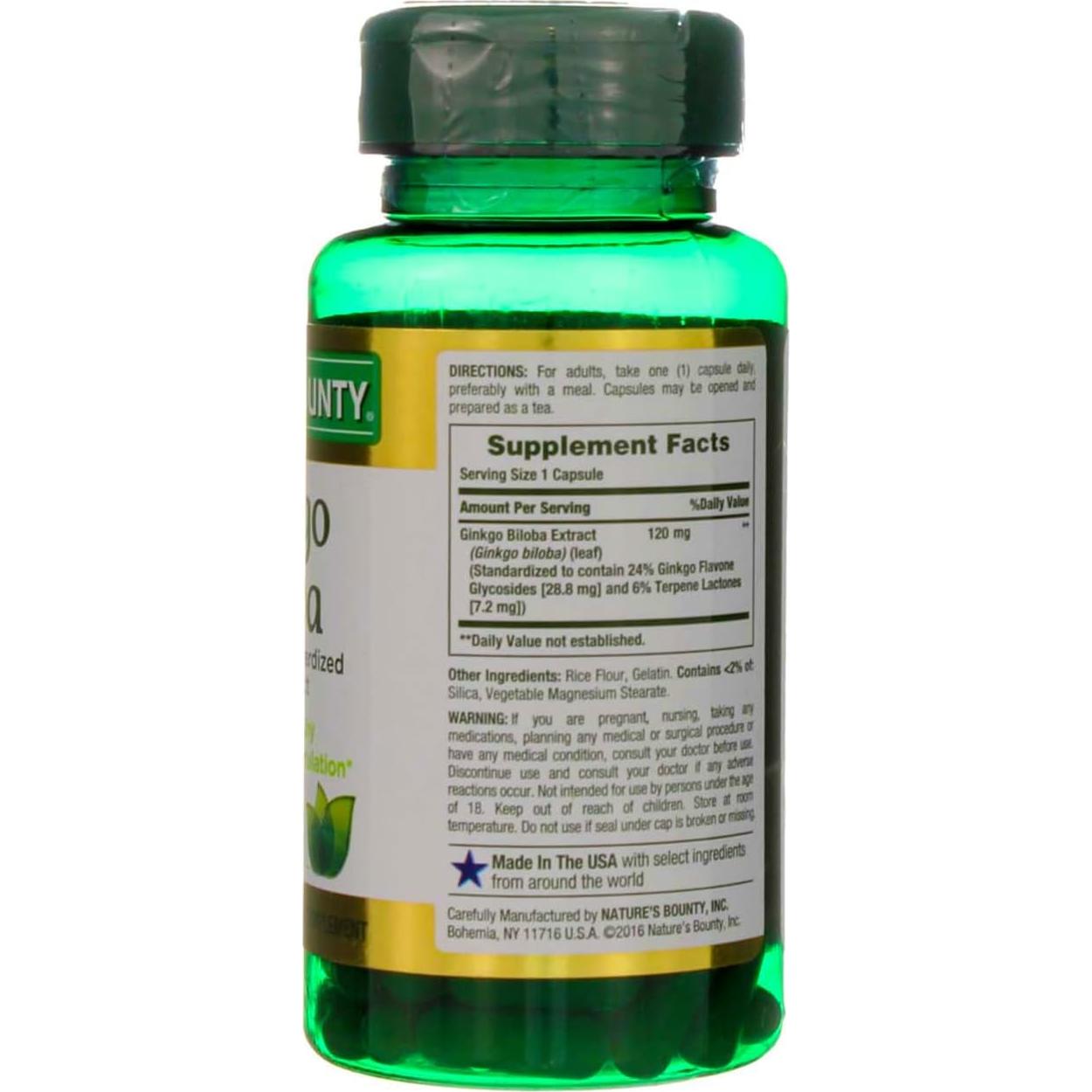 Cápsulas de Ginkgo Biloba 120 mg Bounty de la Naturaleza 100 unidades