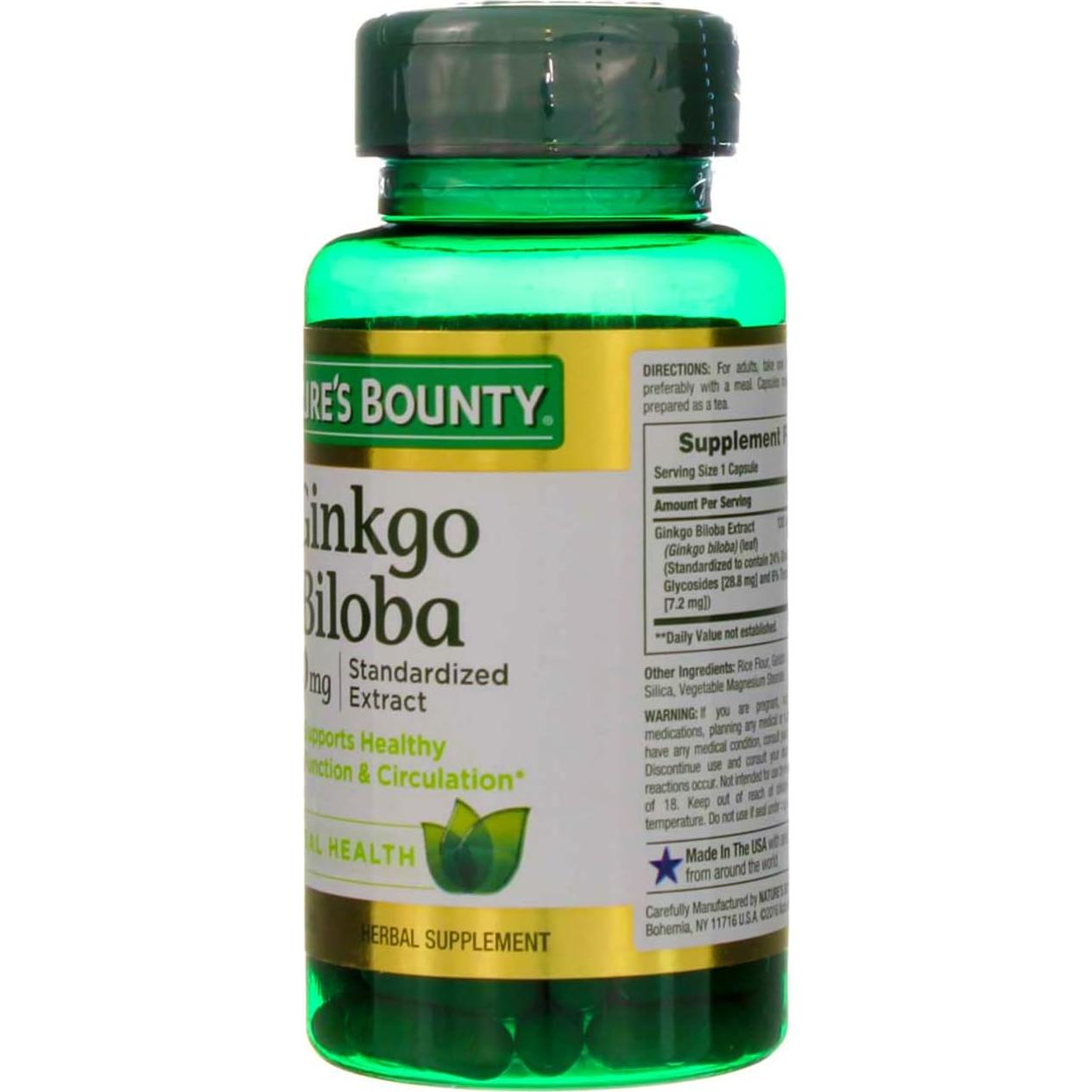 Cápsulas de Ginkgo Biloba 120 mg Bounty de la Naturaleza 100 unidades