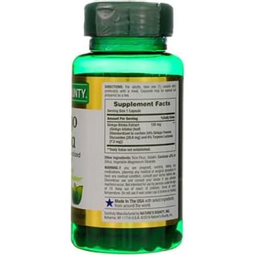 Cápsulas de Ginkgo Biloba 120 mg Bounty de la Naturaleza 100 unidades