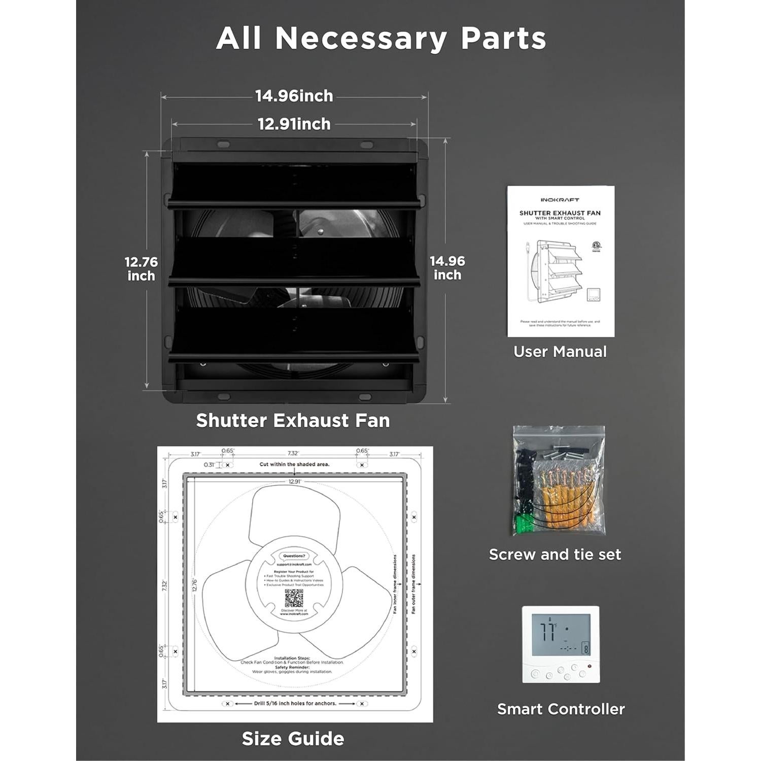 Ventilador de Escape InoKraft 12" con Control Remoto 1500 CFM