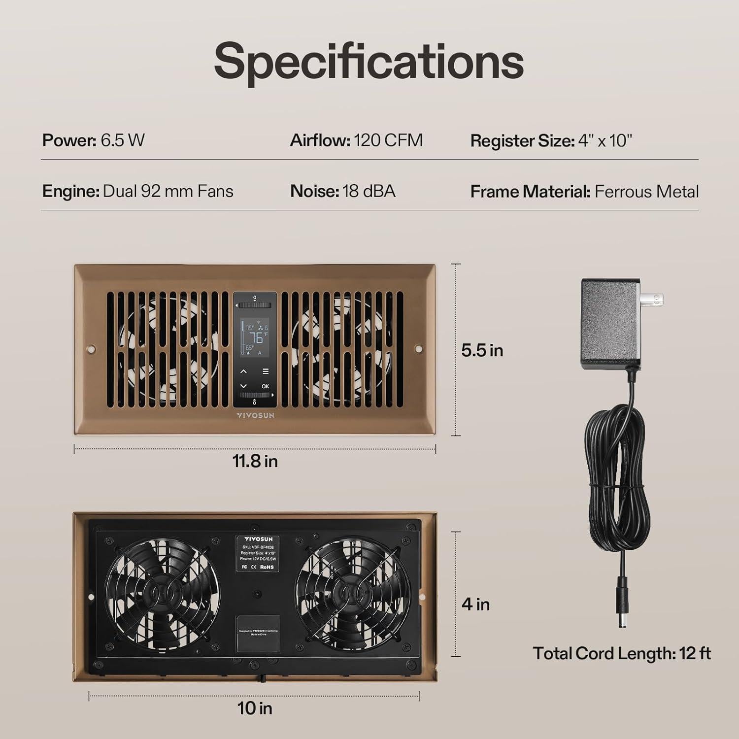 Ventilador Aumentador de Registro VIVOSUN 10 Velocidades 10.16x25.4cm