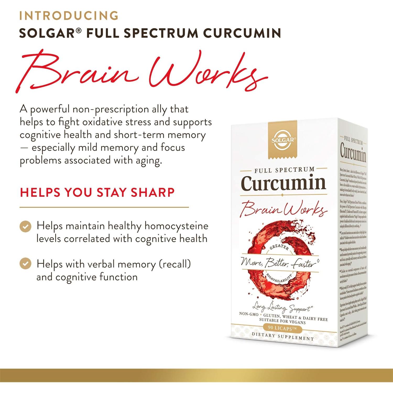 Suplemento Cognitivo Solgar Curcumina 90 Licaps - Memoria y Enfoque
