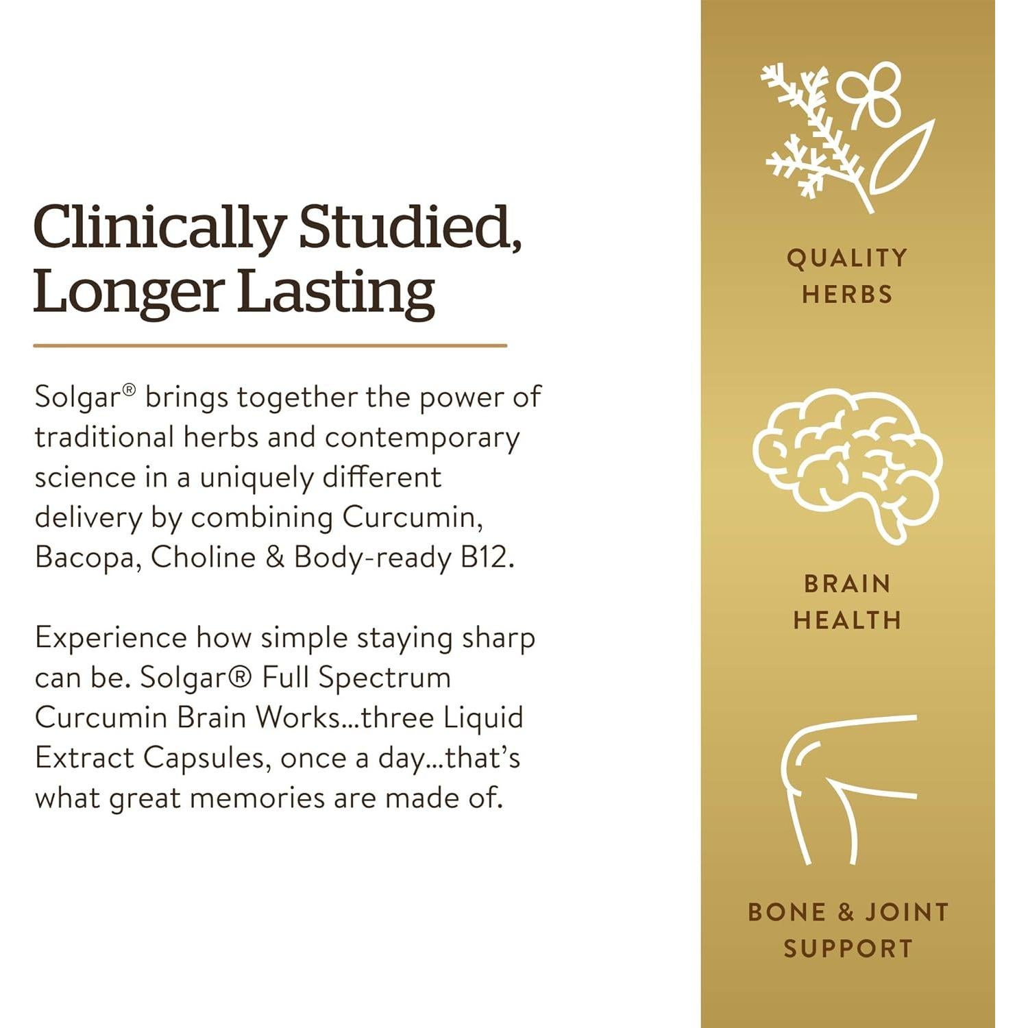 Suplemento Cognitivo Solgar Curcumina 90 Licaps - Memoria y Enfoque