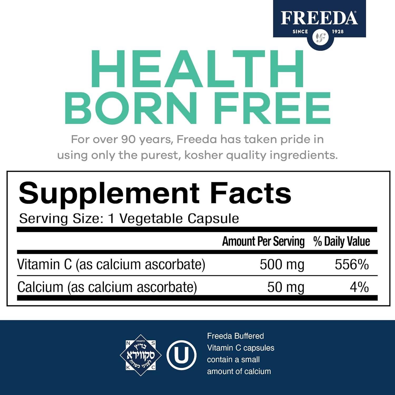 Vitamina C Buffered 500mg Freeda - Antioxidante y Soporte Inmunológico - 100 Cápsulas