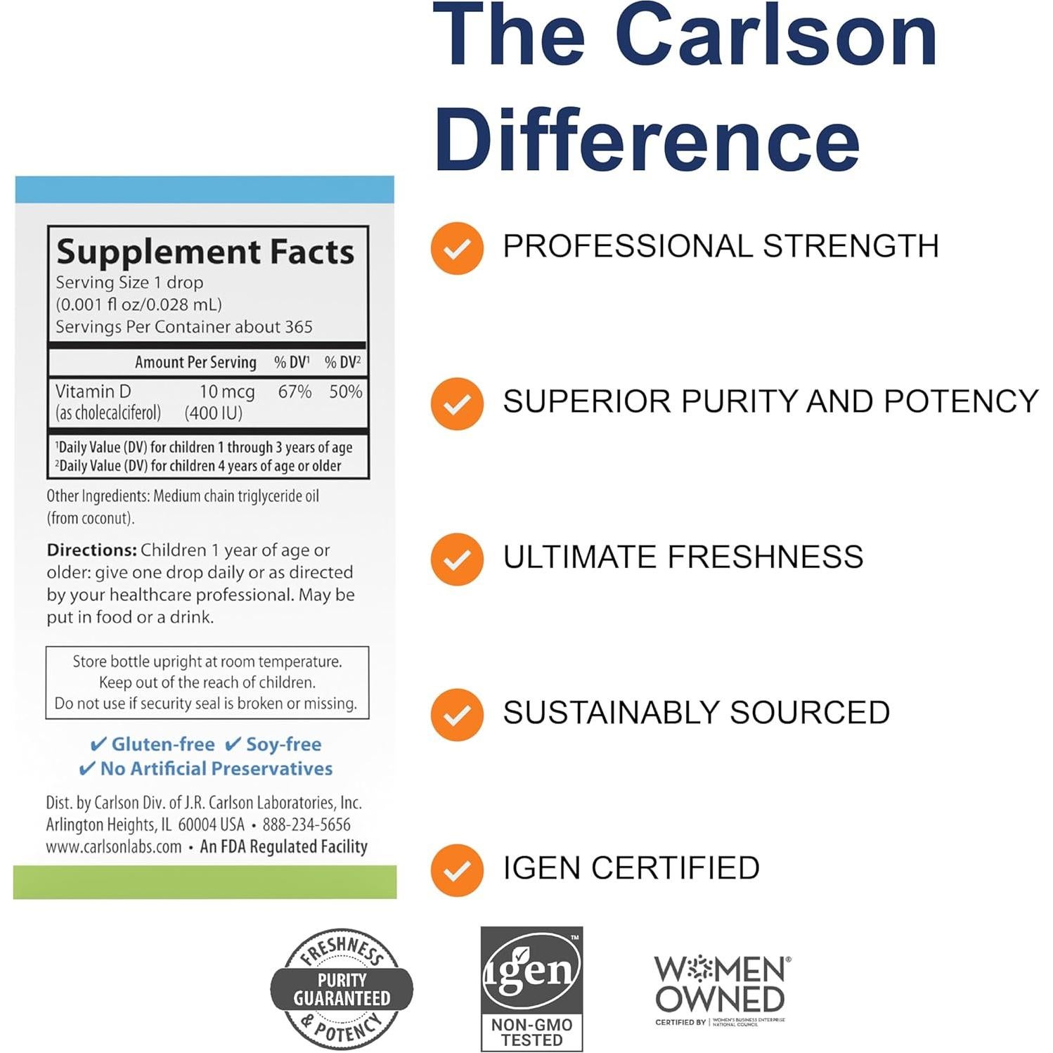 Gotas de Vitamina D3 para Niños Carlson 400 IU 10 ml