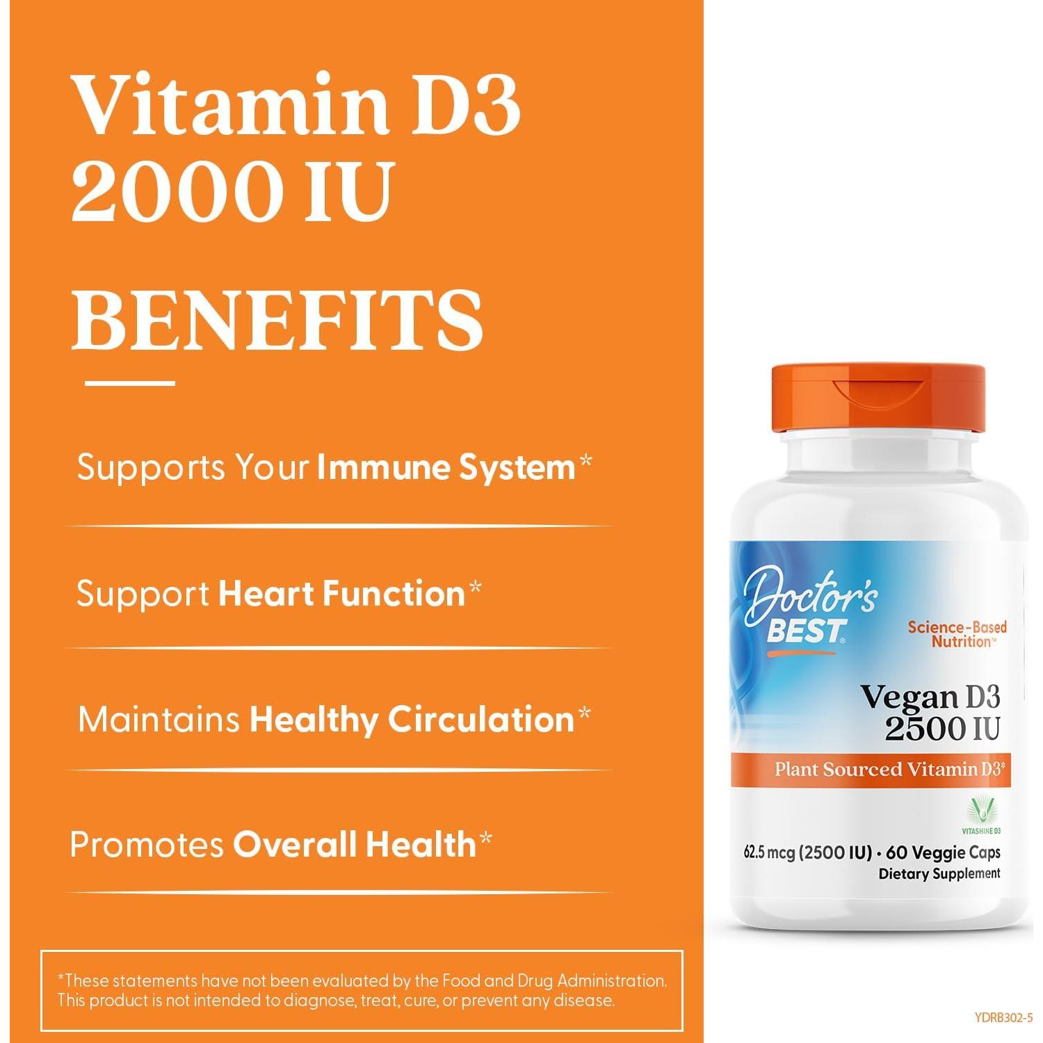 Vitamina D3 Vegana 2500 IU Doctor's Best 60 Cápsulas