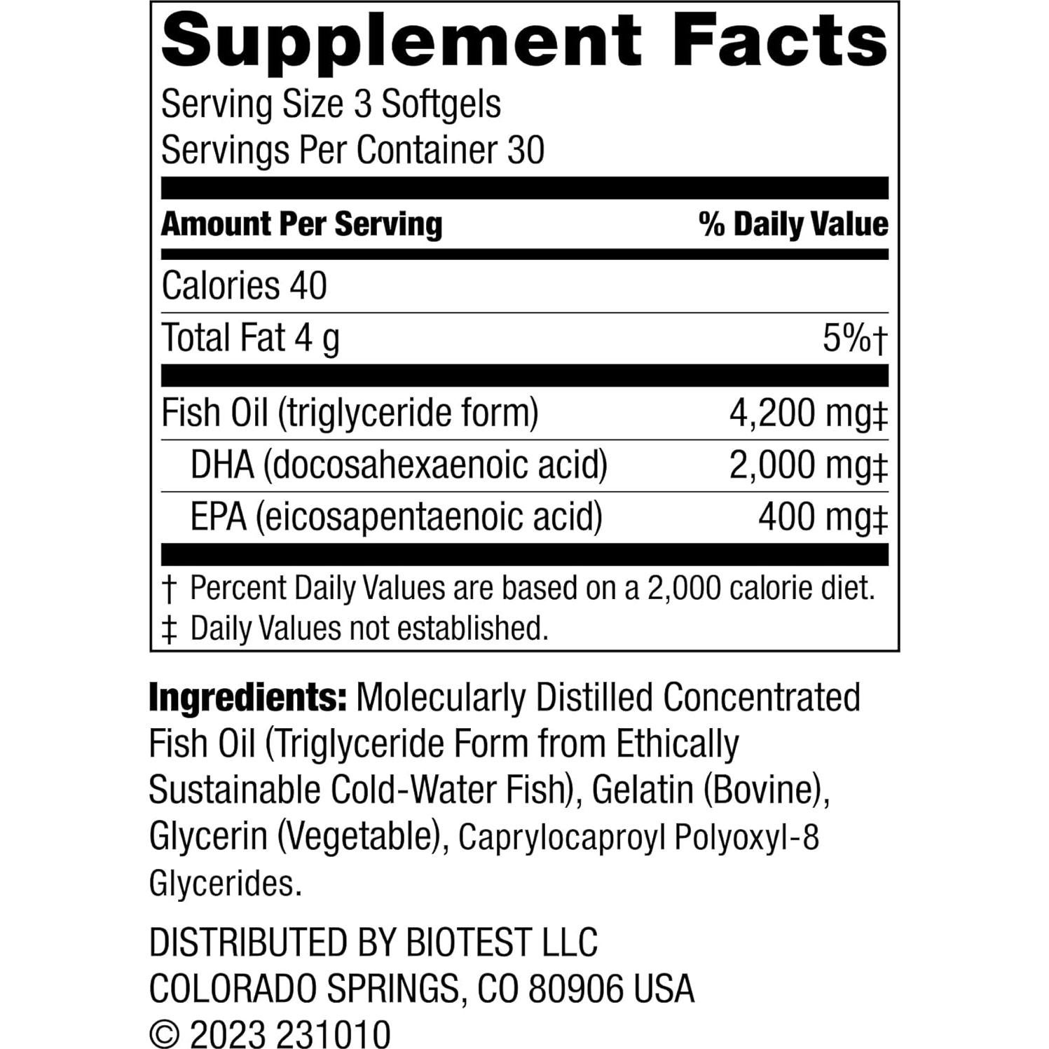 Biotest Flameout Aceite de Pescado 4200 mg Omega-3 DHA EPA 90 Gelatinas