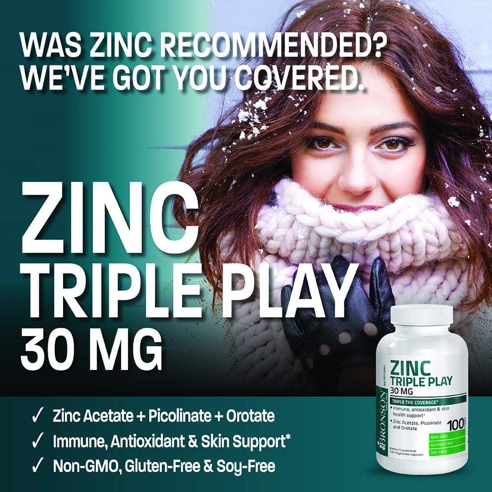 Bronson Zinc Triple Play 30 mg - 100 Cápsulas Vegetarianas
