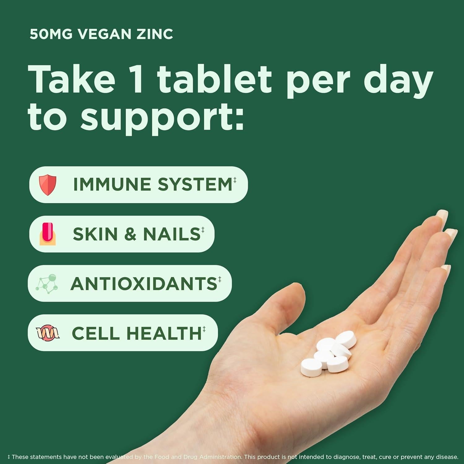 Suplemento de Zinc Vegano Yuve 50mg - 100 Tabletas Vegetarianas