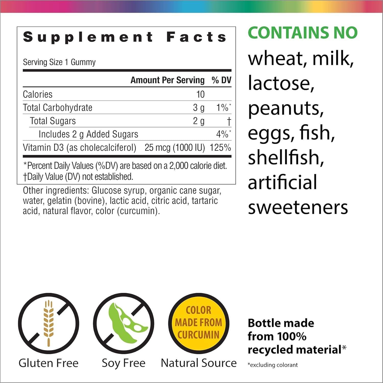 Gomas Soleadas Rainbow Light Vitamina D3 1000 UI 50 Unidades