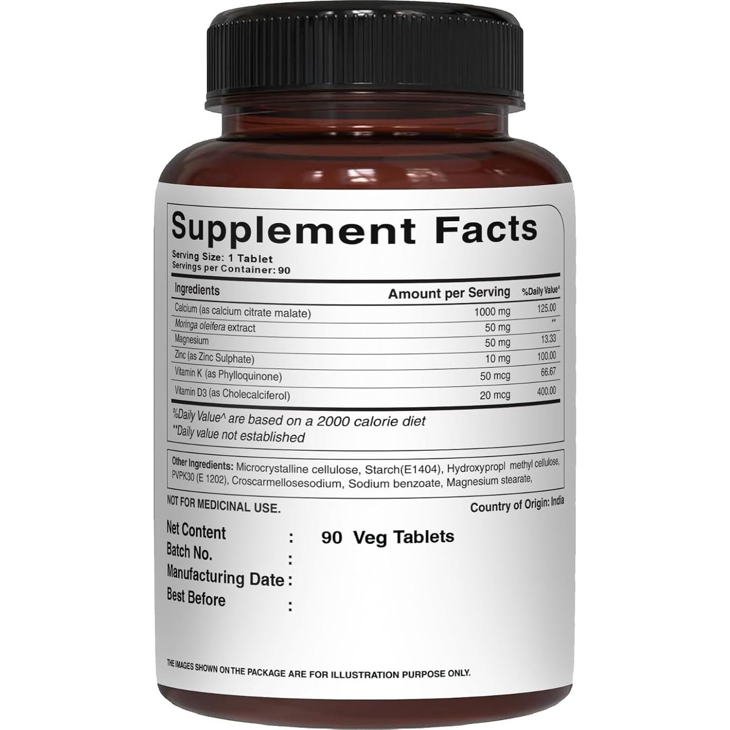 Suplemento de Calcio Ultra Pure Nutrition 1000mg 180 Tabletas