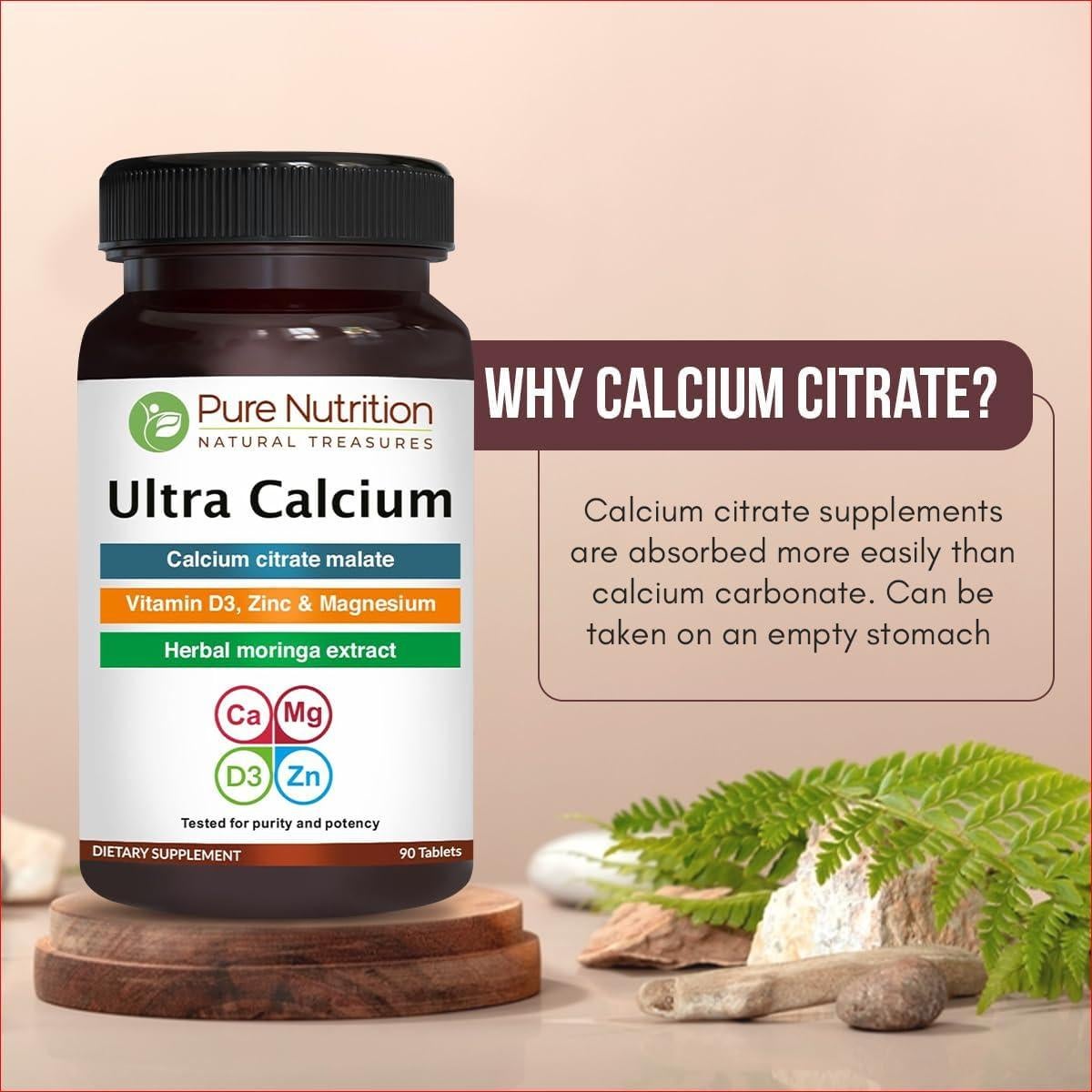 Suplemento de Calcio Ultra Nutrición Pura 1000mg 90 Tabletas