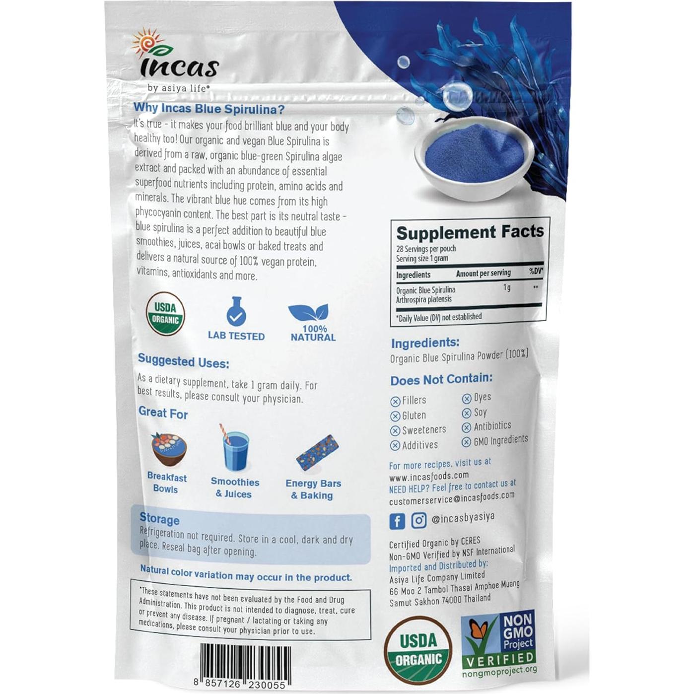 Polvo de Espirulina Azul Orgánica Incas 30 Gramos - Colorante Natural