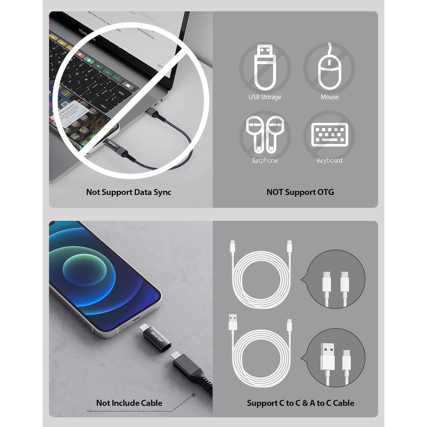 Adaptador USB C a Lightning BOUTOP 27W Carga Rápida 2 Pzs