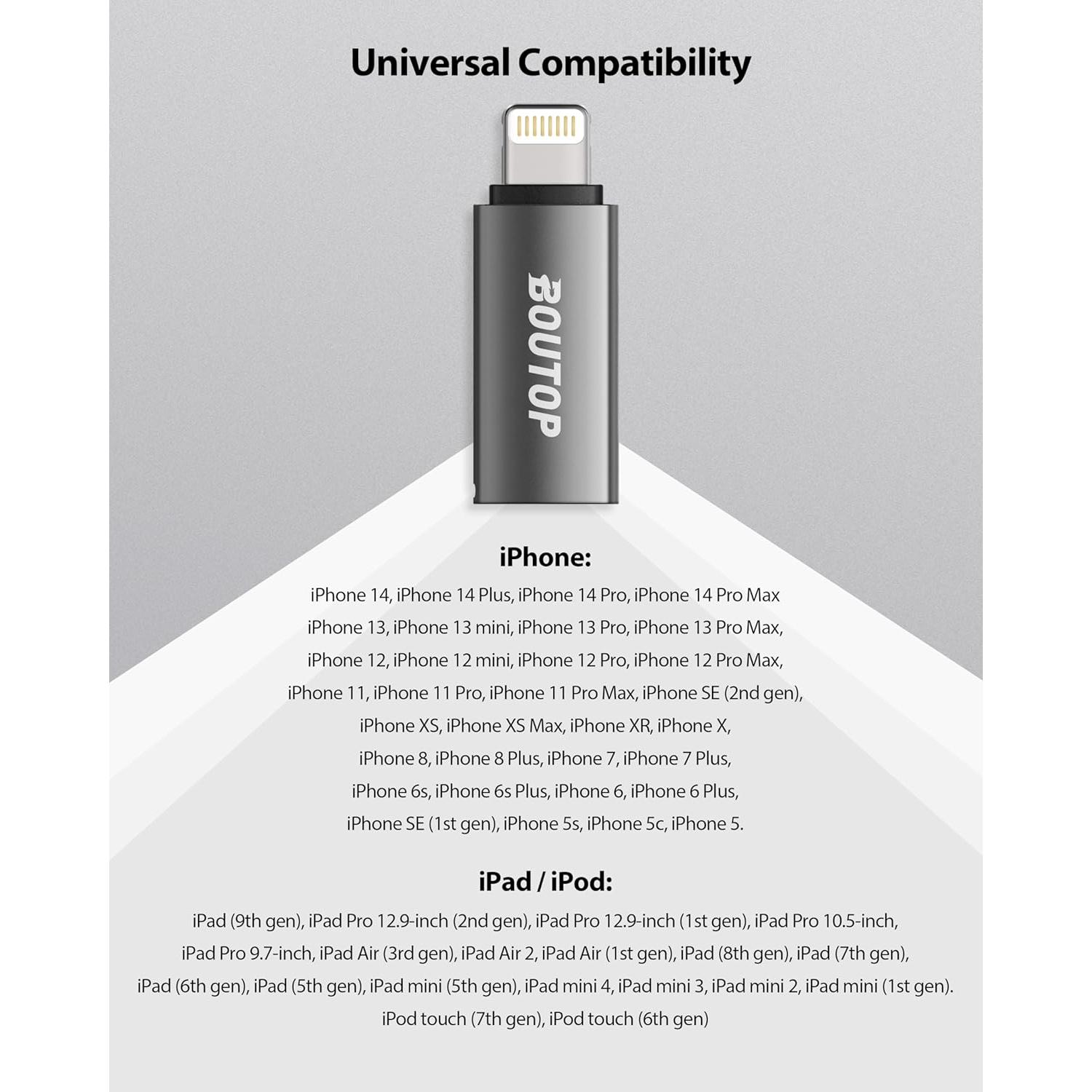 Adaptador USB C a Lightning BOUTOP 27W Carga Rápida 2 Pzs