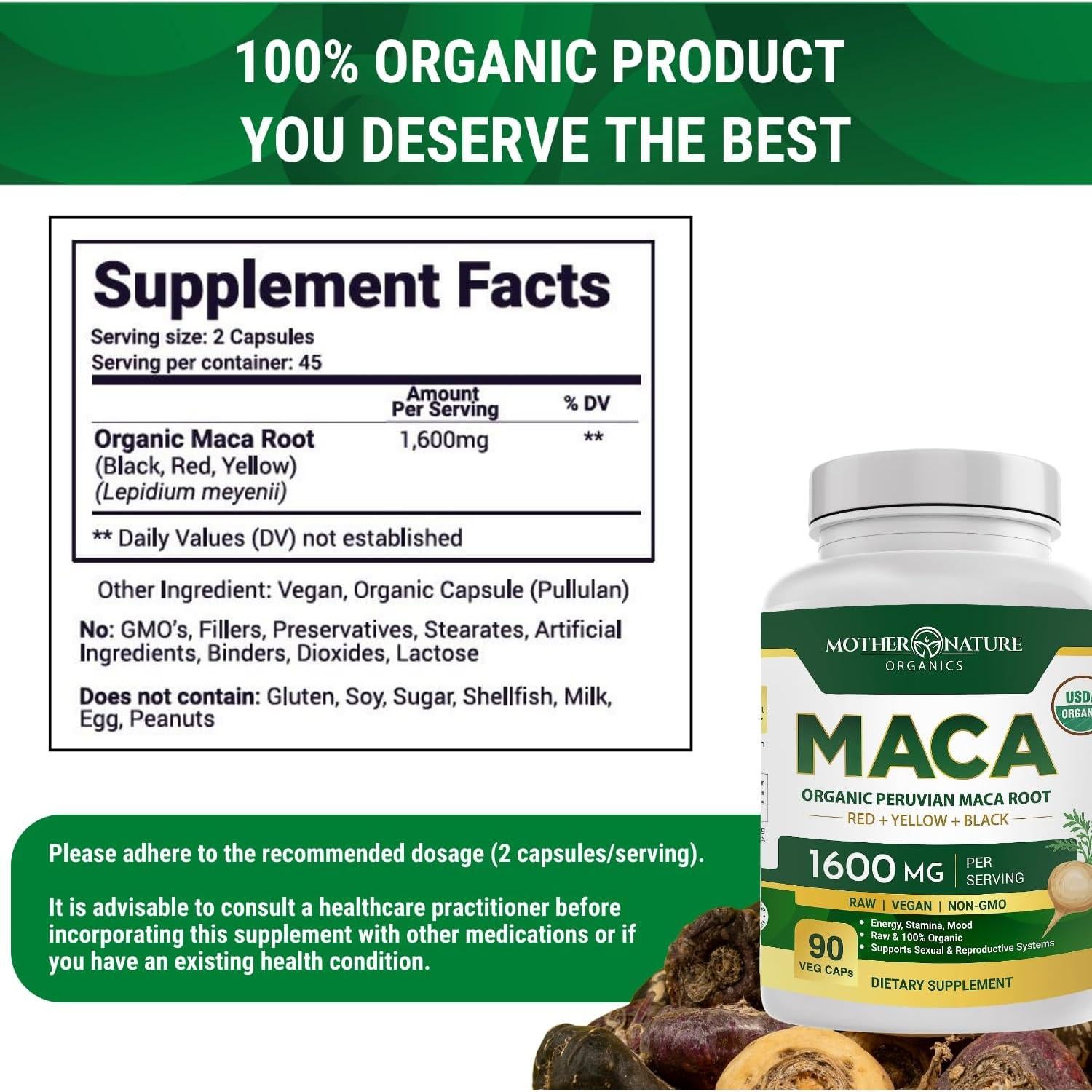 Cápsulas de Maca Orgánica Madre Naturaleza 1600mg 120 Unidades