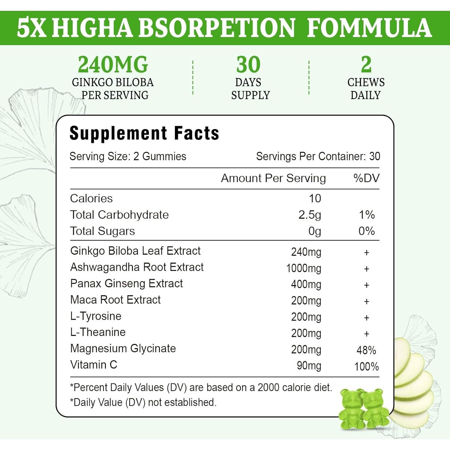 Gomitas de Ginkgo Biloba y Ginseng Vazatisi 60 Unidades Sabor Manzana