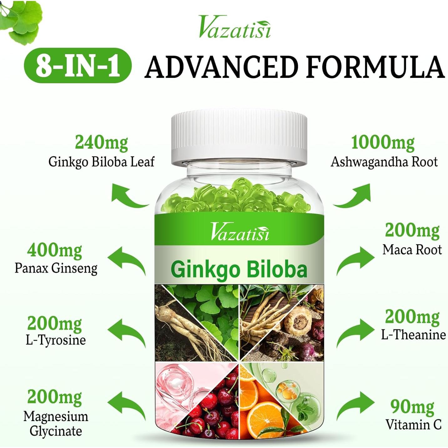 Gomitas de Ginkgo Biloba y Ginseng Vazatisi 60 Unidades Sabor Manzana