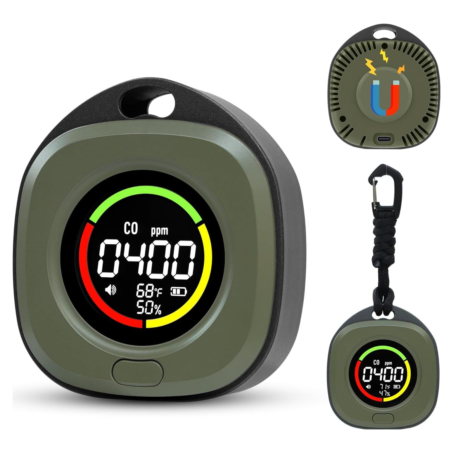 Detector de Monóxido de Carbono Portátil ASIEIT 3-en-1 Verde