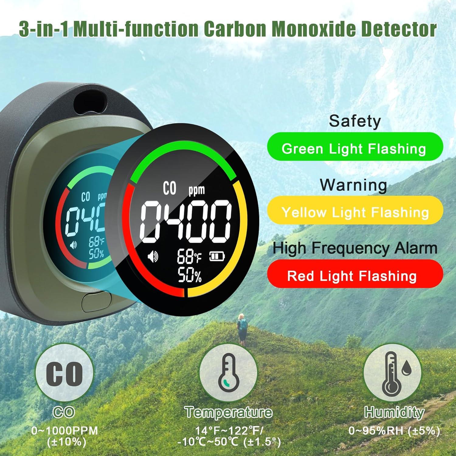 Detector de Monóxido de Carbono Portátil ASIEIT 3-en-1 Verde
