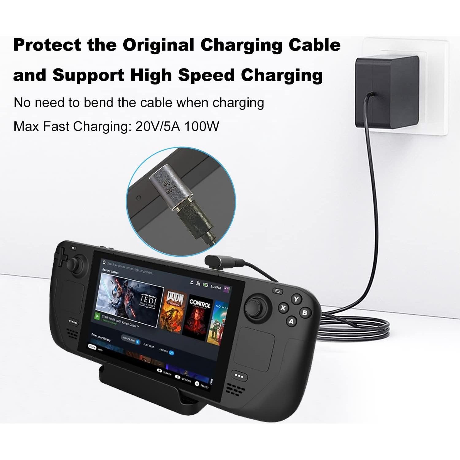 Adaptador USB-C 90° AreMe 100W 8K para Steam Deck y más