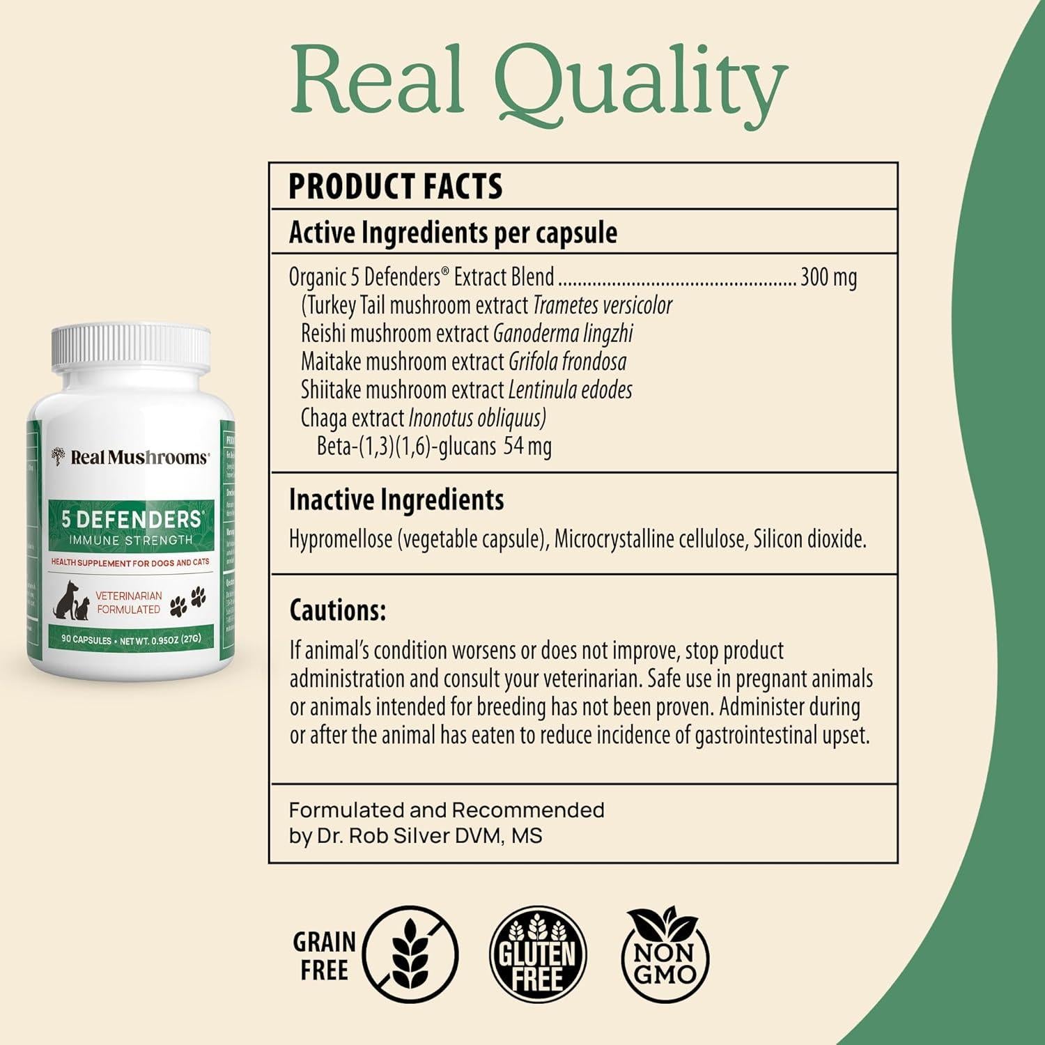 Suplemento Multivitamínico para Mascotas Real Mushrooms 90 Cápsulas