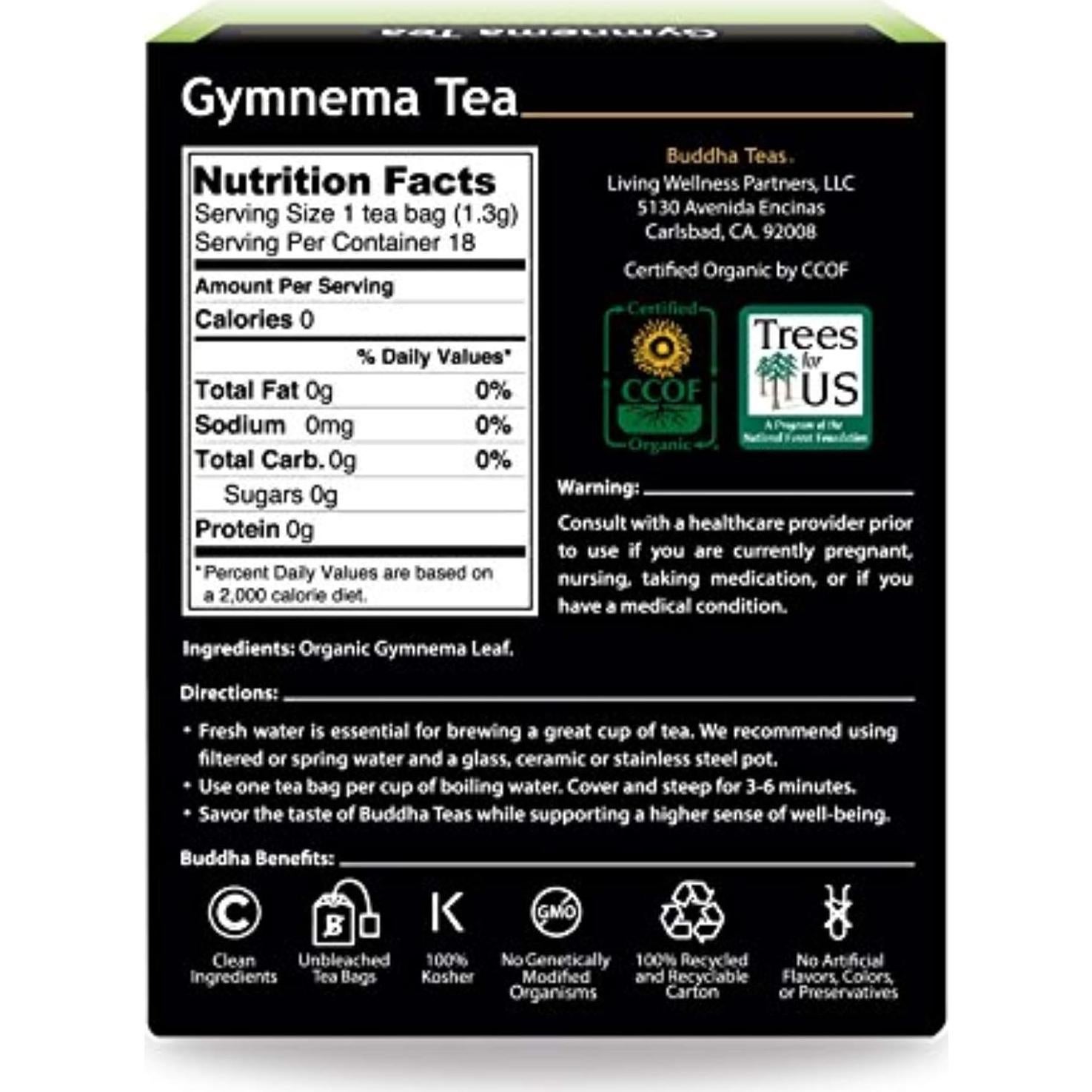Té de Hoja de Gymnema Sylvestre Orgánico Buddha Teas - 18 Bolsitas