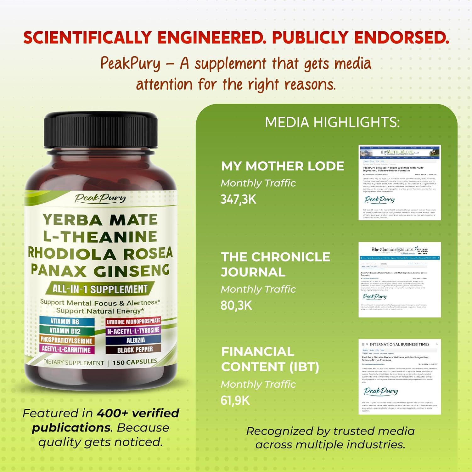 Suplemento de Yerba Mate PeakPury 150 Cápsulas - Energía y Enfoque