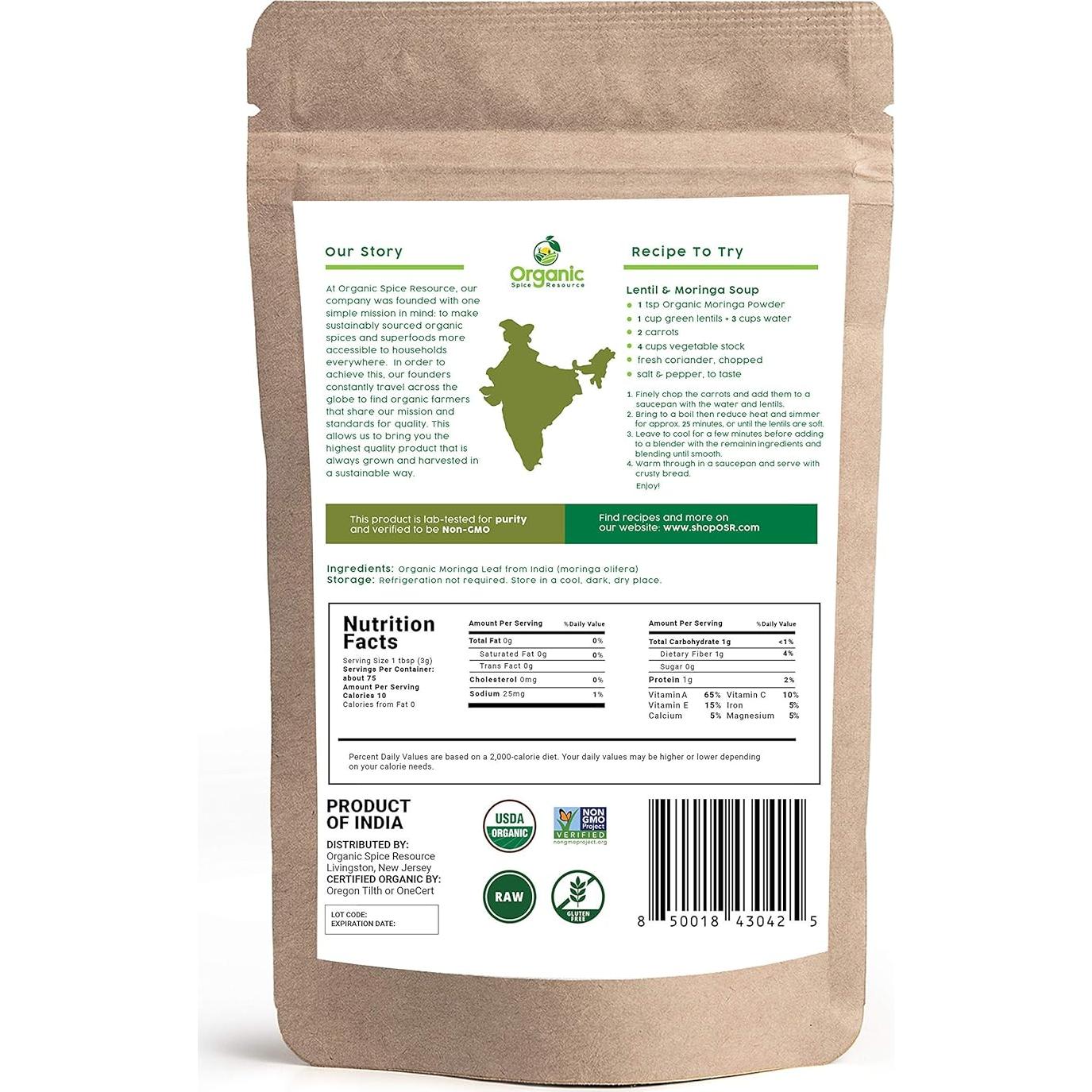 Polvo de Moringa Orgánica 226g - SHOPOSR, 100% Crudo y Natural