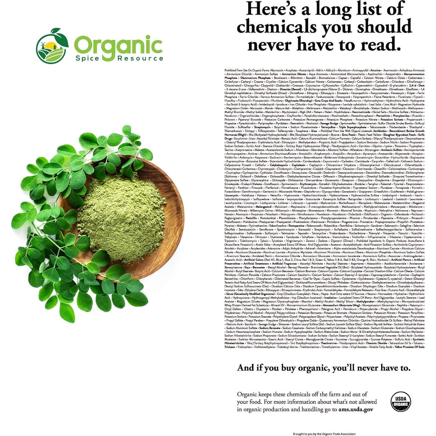 Polvo de Moringa Orgánica 226g - SHOPOSR, 100% Crudo y Natural