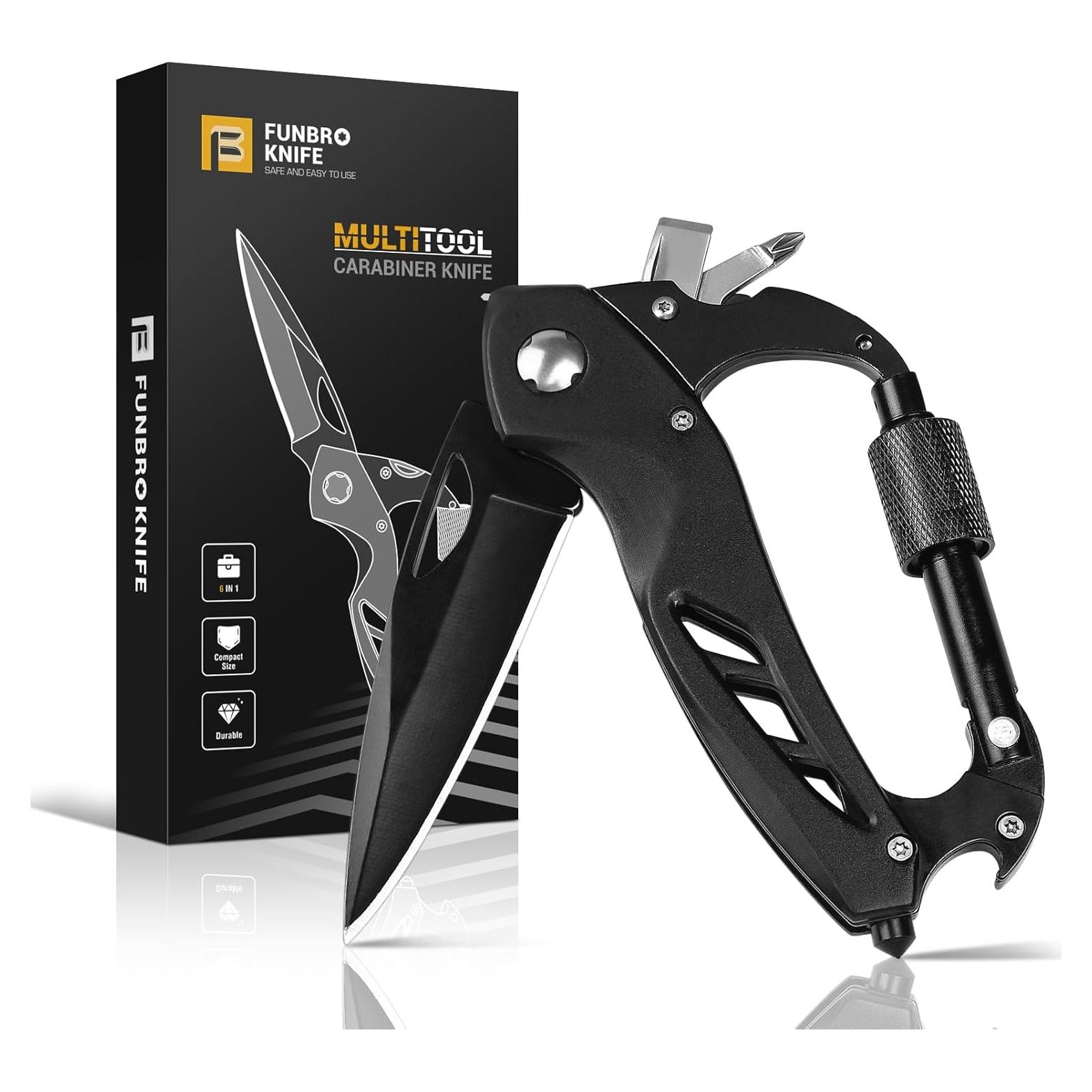 Multiherramienta FUNBRO con cuchillo y mosquetón EDC 6 en 1