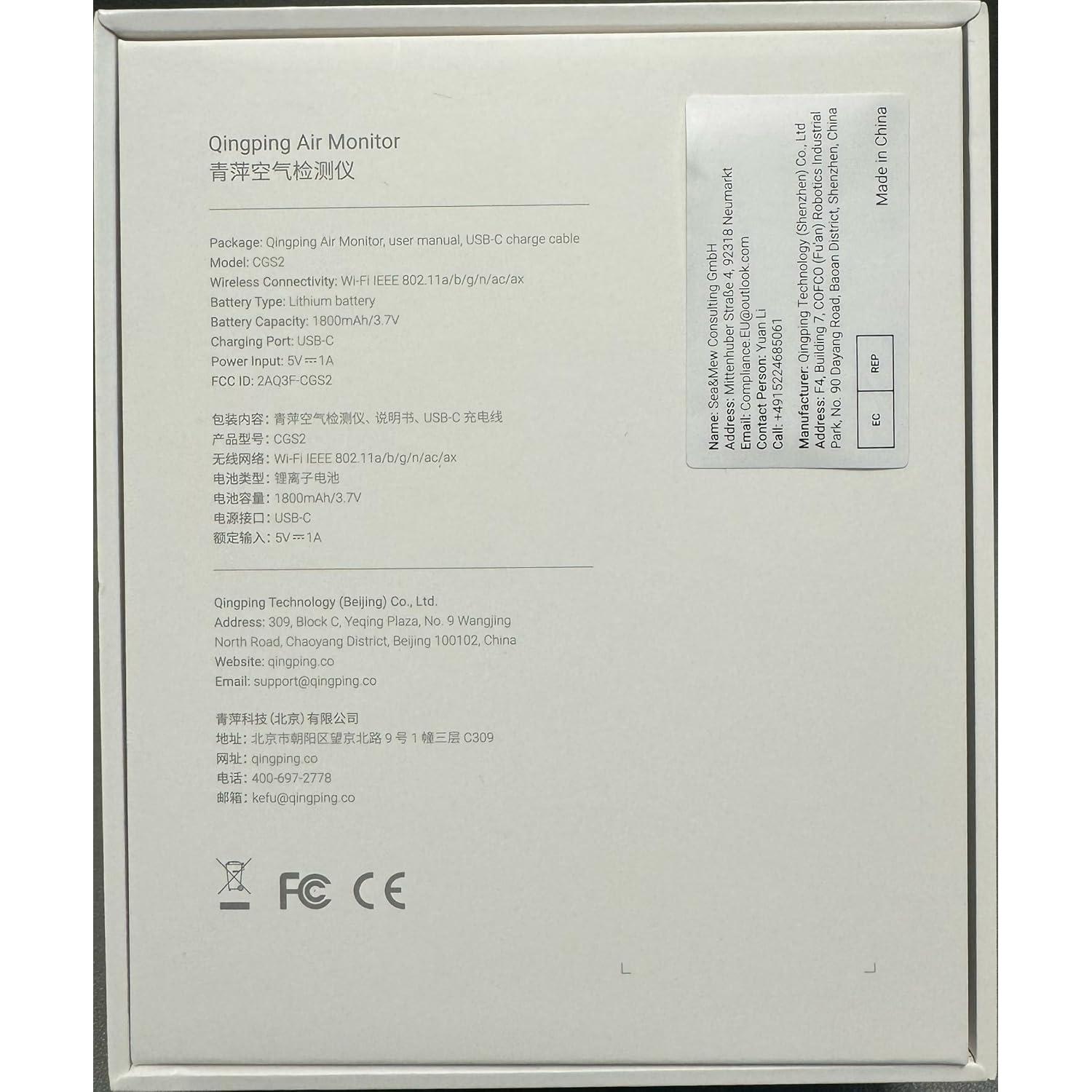 Monitor de Calidad del Aire Qingping Gen 2 - PM2.5, CO2, Ruido