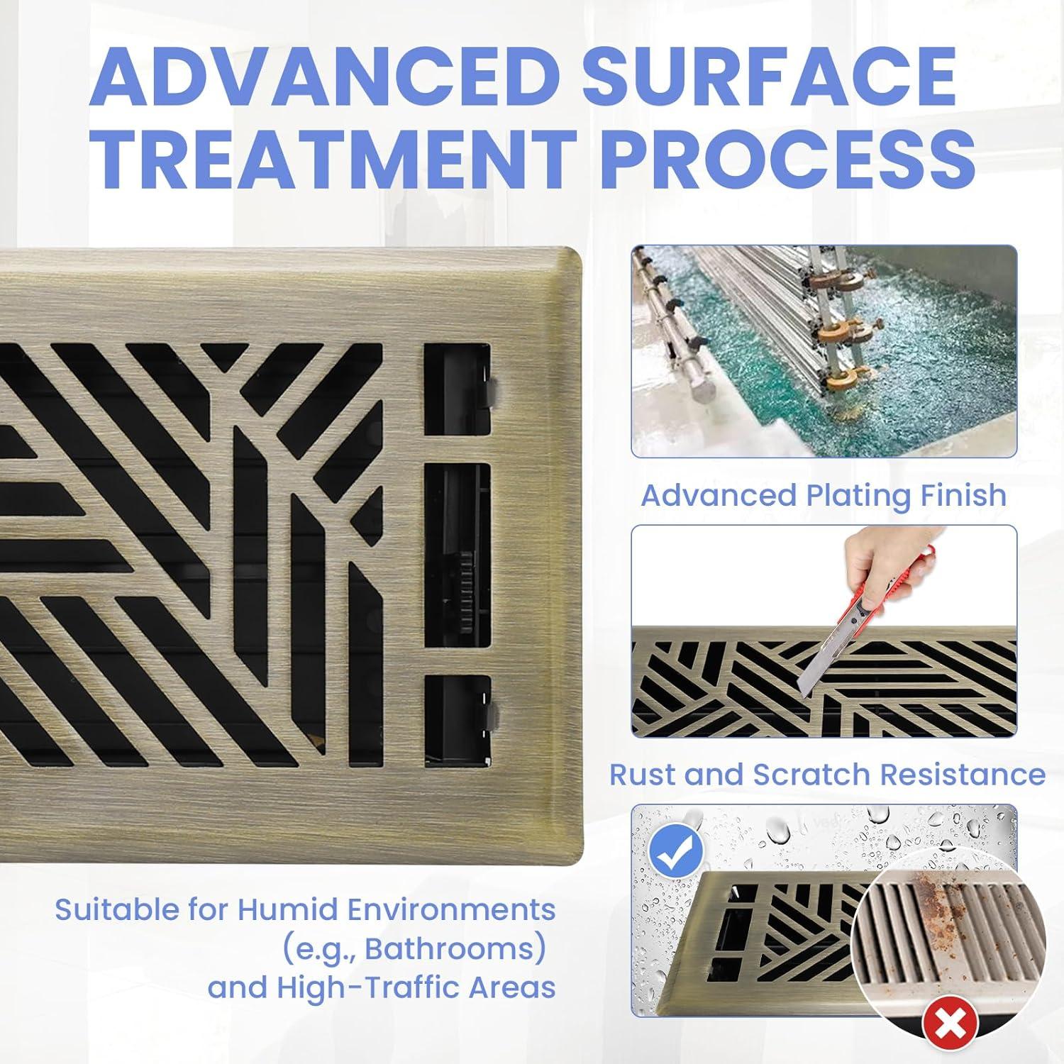 Rejilla de Piso Ajustable Howeall 4x10 cm Latón Antiguo 2 Pcs