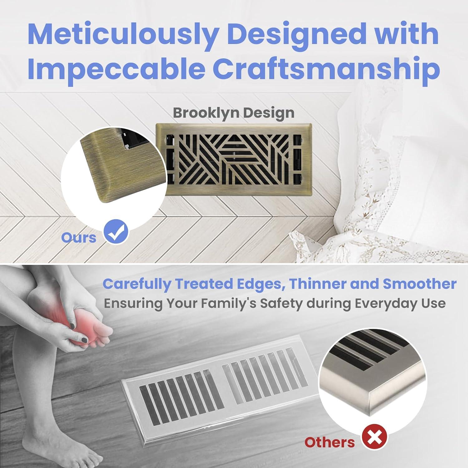 Rejilla de Piso Ajustable Howeall 4x10 cm Latón Antiguo 2 Pcs