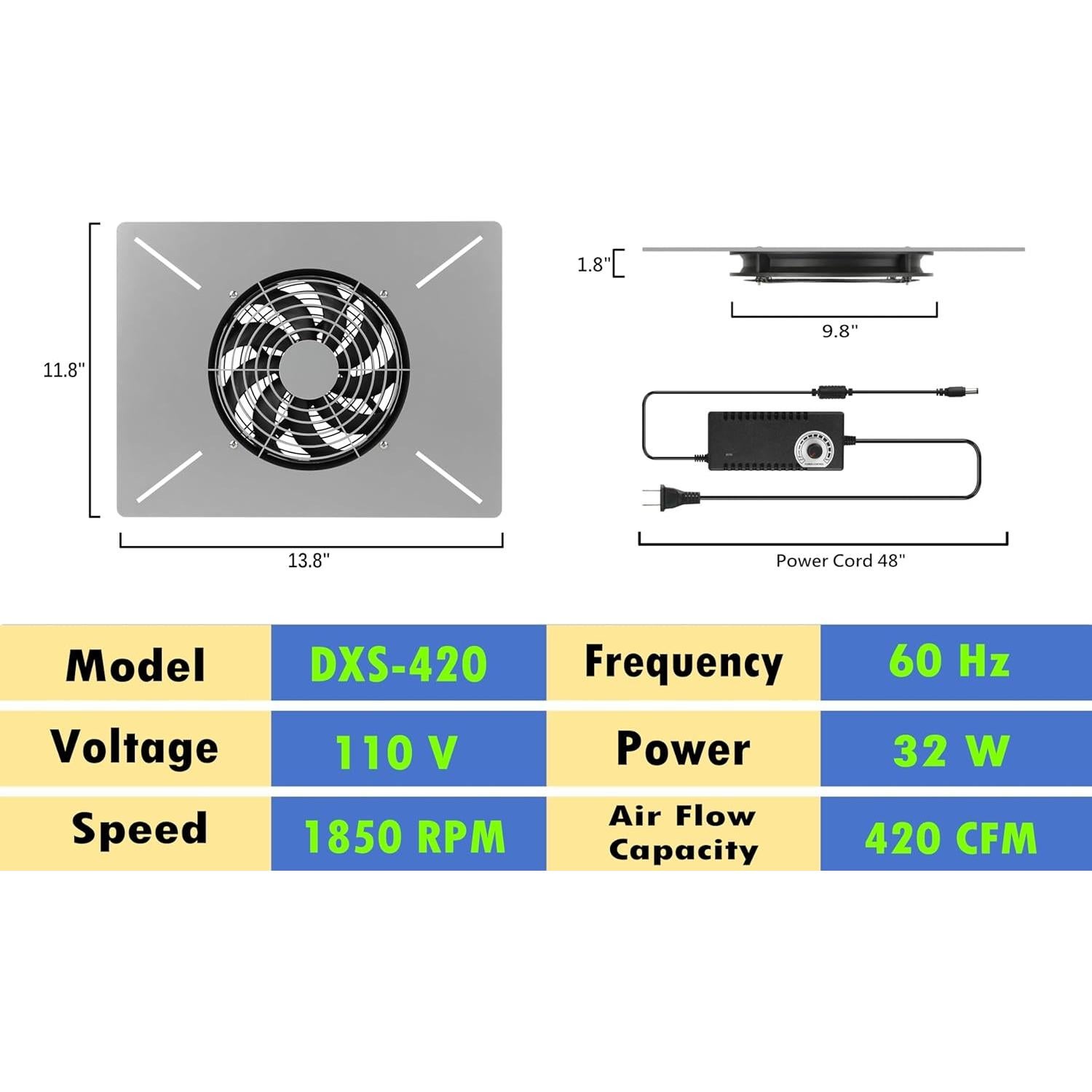 Ventilador de Escape MEOZRI Mediano 420 CFM Acero Inoxidable