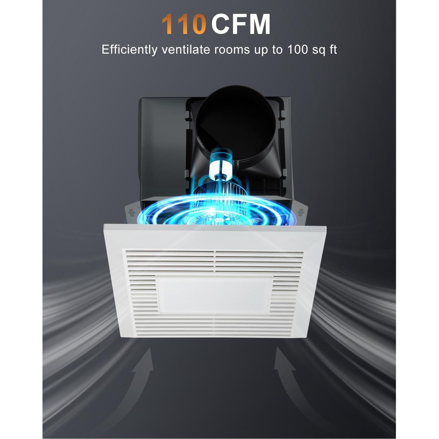 Ventilador de Baño GROWNEER 110 CFM Luz LED 35W Silencioso