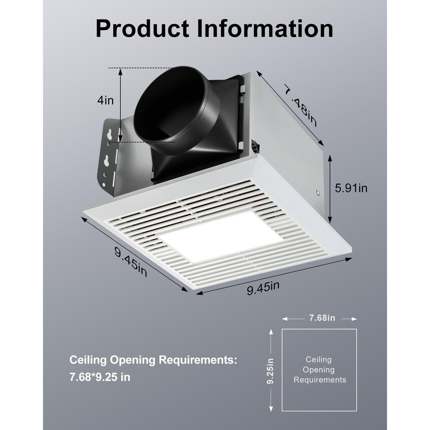 Ventilador de Baño GROWNEER 110 CFM Luz LED 35W Silencioso