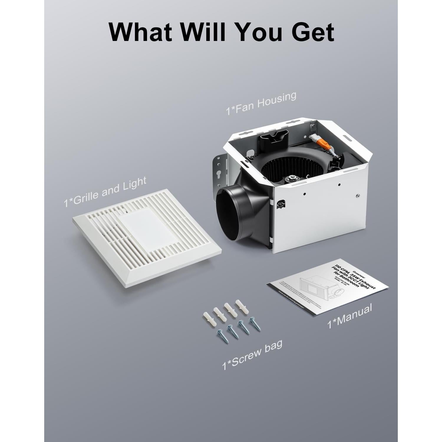 Ventilador de Baño GROWNEER 110 CFM Luz LED 35W Silencioso