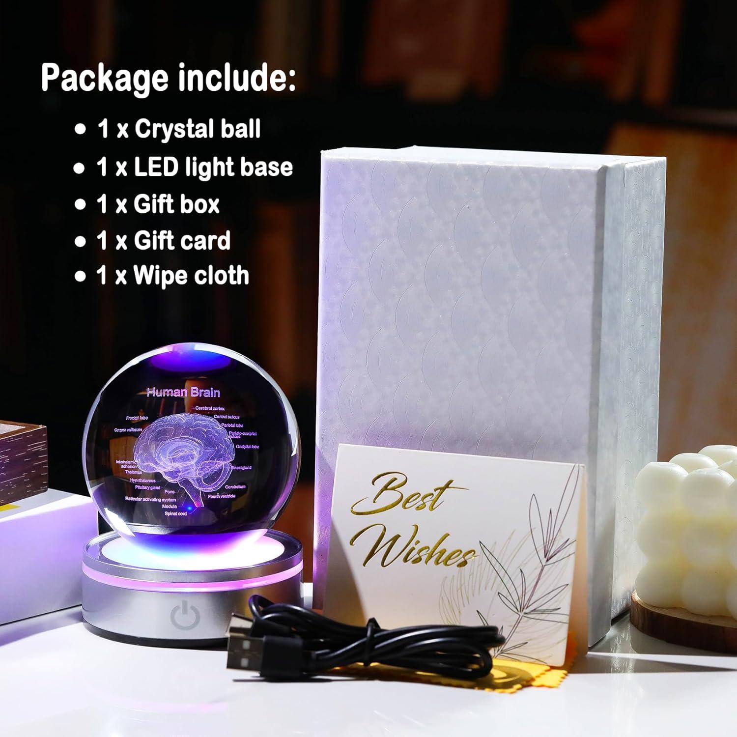 Bola de Cristal 3D Cerebro Humano 8 cm con Base LED Arikyrist