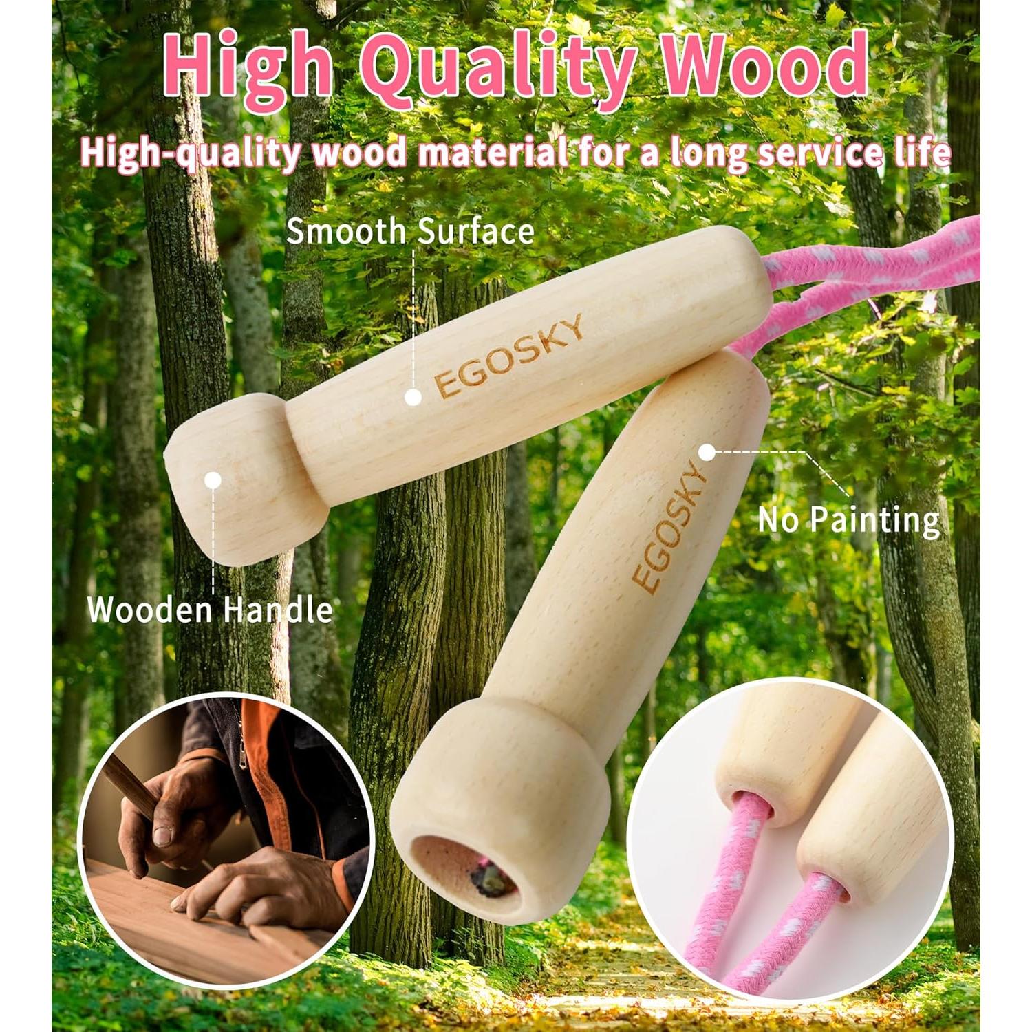 Cuerda de saltar ajustable EGOSKY con mango de madera 3m