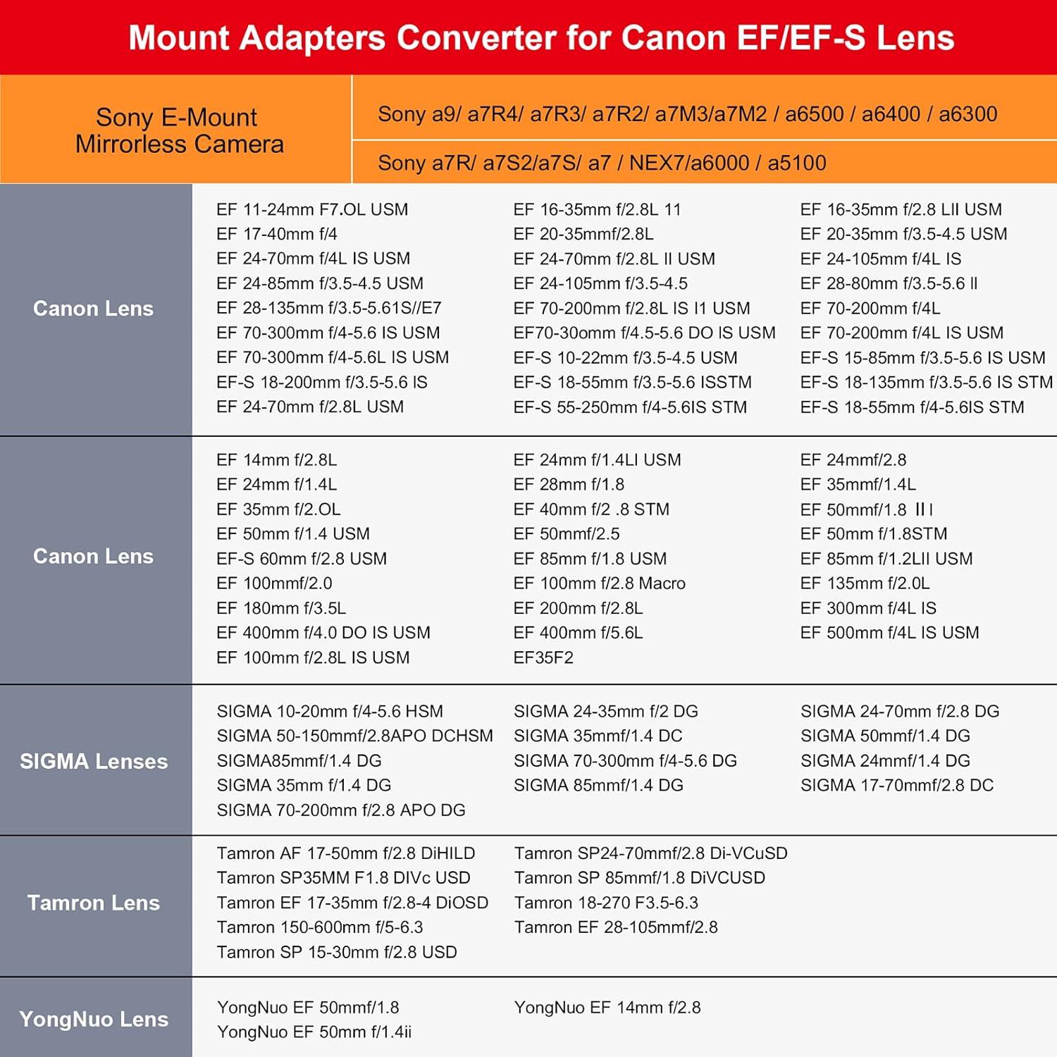 Adaptador de Montura de Lente EF/EF-S GEORDGY para Sony E
